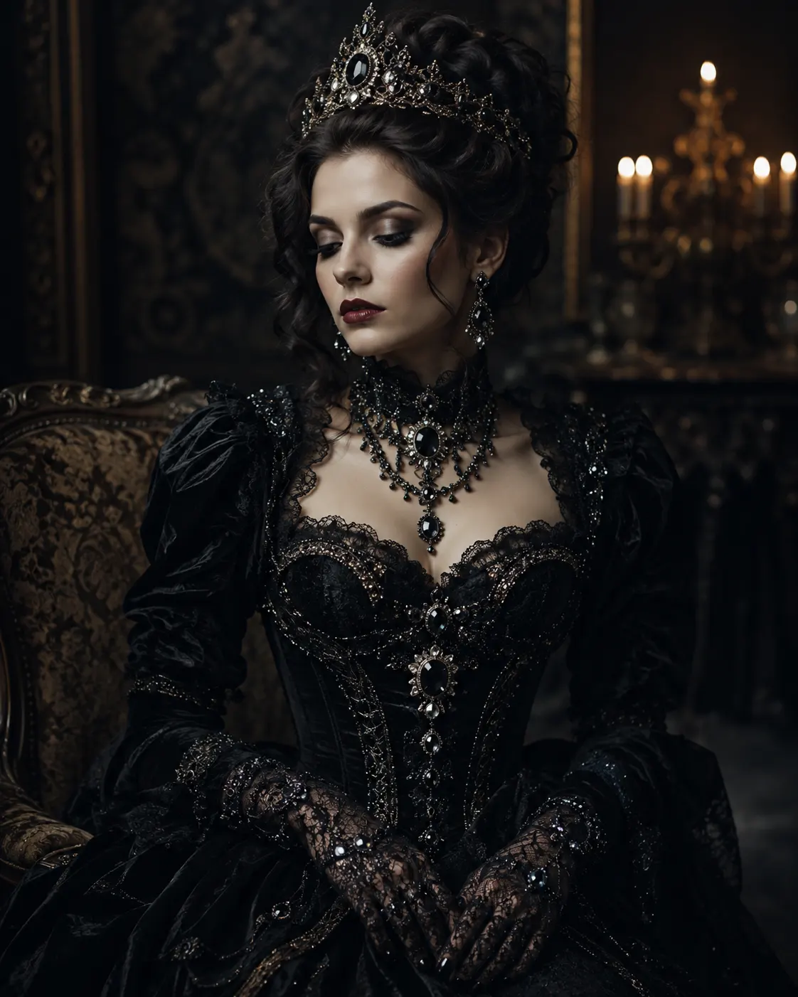 Performer in an elaborate historical court gown